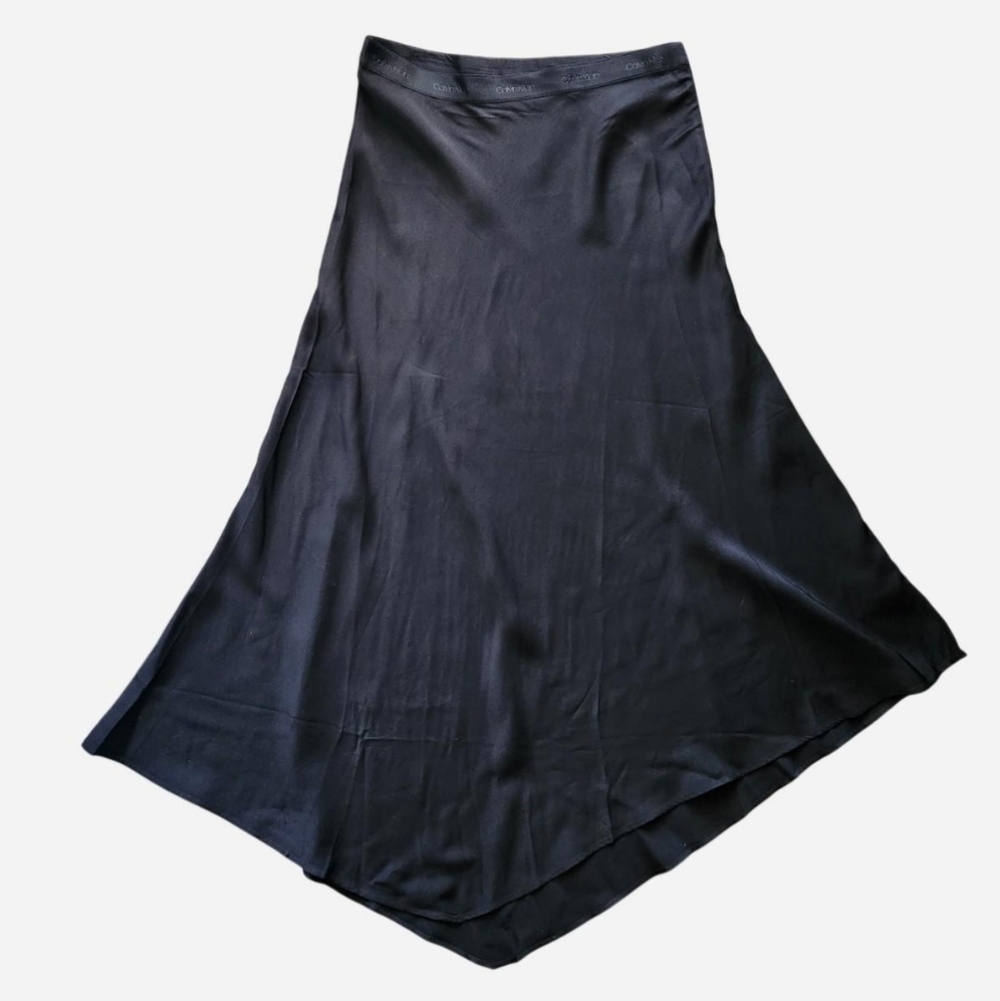 Calvin Klein Asymmetric Satin Maxi Logo Black Skirt Size EU38